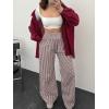 image:imageCHOUYATOU Womens Retro Plaid Wide Leg Pants Gingham Smocked High Waisted Dressy Palazzo Pants Trousers with PocketsBrown