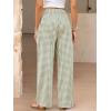image:imageCHOUYATOU Womens Retro Plaid Wide Leg Pants Gingham Smocked High Waisted Dressy Palazzo Pants Trousers with PocketsLight Green
