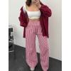 image:imageCHOUYATOU Womens Retro Plaid Wide Leg Pants Gingham Smocked High Waisted Dressy Palazzo Pants Trousers with PocketsRed
