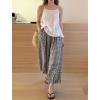 image:imagechouyatou Women 2026 Summer Ruffle Hem Crop Cotton Linen Pants Beach Plaid Gingham Wide Leg Pants PalazzosBlack