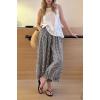 image:imagechouyatou Women 2026 Summer Ruffle Hem Crop Cotton Linen Pants Beach Plaid Gingham Wide Leg Pants PalazzosBlack