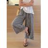 image:imagechouyatou Women 2026 Summer Ruffle Hem Crop Cotton Linen Pants Beach Plaid Gingham Wide Leg Pants PalazzosBlack