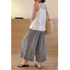 image:imagechouyatou Women 2026 Summer Ruffle Hem Crop Cotton Linen Pants Beach Plaid Gingham Wide Leg Pants PalazzosBlack