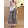 image:imagechouyatou Women 2026 Summer Ruffle Hem Crop Cotton Linen Pants Beach Plaid Gingham Wide Leg Pants PalazzosBlack