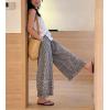 image:imagechouyatou Women 2026 Summer Ruffle Hem Crop Cotton Linen Pants Beach Plaid Gingham Wide Leg Pants PalazzosBlack