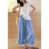 image:imagechouyatou Women 2026 Summer Ruffle Hem Crop Cotton Linen Pants Beach Plaid Gingham Wide Leg Pants PalazzosBlue