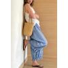 image:imagechouyatou Women 2026 Summer Ruffle Hem Crop Cotton Linen Pants Beach Plaid Gingham Wide Leg Pants PalazzosBlue