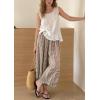 image:imagechouyatou Women 2026 Summer Ruffle Hem Crop Cotton Linen Pants Beach Plaid Gingham Wide Leg Pants PalazzosCoffee