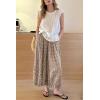 image:imagechouyatou Women 2026 Summer Ruffle Hem Crop Cotton Linen Pants Beach Plaid Gingham Wide Leg Pants PalazzosCoffee