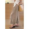 image:imagechouyatou Women 2026 Summer Ruffle Hem Crop Cotton Linen Pants Beach Plaid Gingham Wide Leg Pants PalazzosCoffee