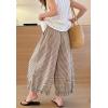 image:imagechouyatou Women 2026 Summer Ruffle Hem Crop Cotton Linen Pants Beach Plaid Gingham Wide Leg Pants PalazzosCoffee