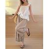 image:imagechouyatou Women 2026 Summer Ruffle Hem Crop Cotton Linen Pants Beach Plaid Gingham Wide Leg Pants PalazzosCoffee