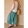 image:imagechouyatou Women 2026 Summer Ruffle Hem Crop Cotton Linen Pants Beach Plaid Gingham Wide Leg Pants PalazzosGreen
