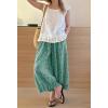 image:imagechouyatou Women 2026 Summer Ruffle Hem Crop Cotton Linen Pants Beach Plaid Gingham Wide Leg Pants PalazzosGreen