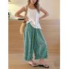image:imagechouyatou Women 2026 Summer Ruffle Hem Crop Cotton Linen Pants Beach Plaid Gingham Wide Leg Pants PalazzosGreen