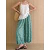 image:imagechouyatou Women 2026 Summer Ruffle Hem Crop Cotton Linen Pants Beach Plaid Gingham Wide Leg Pants PalazzosGreen