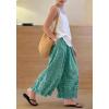 image:imagechouyatou Women 2026 Summer Ruffle Hem Crop Cotton Linen Pants Beach Plaid Gingham Wide Leg Pants PalazzosGreen
