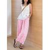 image:imagechouyatou Women 2026 Summer Ruffle Hem Crop Cotton Linen Pants Beach Plaid Gingham Wide Leg Pants PalazzosPink