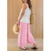 image:imagechouyatou Women 2026 Summer Ruffle Hem Crop Cotton Linen Pants Beach Plaid Gingham Wide Leg Pants PalazzosPink