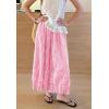 image:imagechouyatou Women 2026 Summer Ruffle Hem Crop Cotton Linen Pants Beach Plaid Gingham Wide Leg Pants PalazzosPink