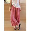 image:imagechouyatou Women 2026 Summer Ruffle Hem Crop Cotton Linen Pants Beach Plaid Gingham Wide Leg Pants PalazzosRed
