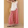 image:imagechouyatou Women 2026 Summer Ruffle Hem Crop Cotton Linen Pants Beach Plaid Gingham Wide Leg Pants PalazzosRed