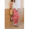 image:imagechouyatou Women 2026 Summer Ruffle Hem Crop Cotton Linen Pants Beach Plaid Gingham Wide Leg Pants PalazzosRed