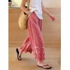 image:imagechouyatou Women 2026 Summer Ruffle Hem Crop Cotton Linen Pants Beach Plaid Gingham Wide Leg Pants PalazzosRed