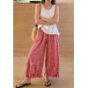 image:imagechouyatou Women 2026 Summer Ruffle Hem Crop Cotton Linen Pants Beach Plaid Gingham Wide Leg Pants PalazzosRed