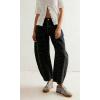 image:imagechouyatou Women Baggy Polka Dot Barrel Jeans Y2K Floral Print Wide Leg Jeans Boyfriend Denim Ankle PantsBlack