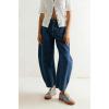 image:imagechouyatou Women Baggy Polka Dot Barrel Jeans Y2K Floral Print Wide Leg Jeans Boyfriend Denim Ankle PantsBlue