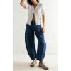 image:imagechouyatou Women Baggy Polka Dot Barrel Jeans Y2K Floral Print Wide Leg Jeans Boyfriend Denim Ankle PantsBlue