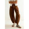image:imagechouyatou Women Baggy Polka Dot Barrel Jeans Y2K Floral Print Wide Leg Jeans Boyfriend Denim Ankle PantsBrown