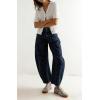 image:imagechouyatou Women Baggy Polka Dot Barrel Jeans Y2K Floral Print Wide Leg Jeans Boyfriend Denim Ankle PantsDark Blue