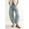 image:imagechouyatou Women Baggy Polka Dot Barrel Jeans Y2K Floral Print Wide Leg Jeans Boyfriend Denim Ankle PantsLight Blue
