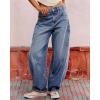 image:imagechouyatou Women Baggy Wide Leg Barrel Jeans Y2K Boyfriend Mid Rise Polka Dot Printed Denim Palazzo PantsBlue