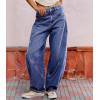 image:imagechouyatou Women Baggy Wide Leg Barrel Jeans Y2K Boyfriend Mid Rise Polka Dot Printed Denim Palazzo PantsDark Blue