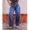 image:imagechouyatou Women Baggy Wide Leg Barrel Jeans Y2K Boyfriend Mid Rise Polka Dot Printed Denim Palazzo PantsDark Blue