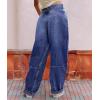 image:imagechouyatou Women Baggy Wide Leg Barrel Jeans Y2K Boyfriend Mid Rise Polka Dot Printed Denim Palazzo PantsDark Blue