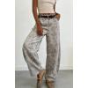 image:imagechouyatou Women Casual Floral Printed Baggy Barrel Jeans Y2K Crop Wide Leg Jeans Boyfriend Denim Ankle PantsBeige