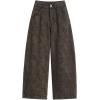 image:imagechouyatou Women Casual Floral Printed Baggy Barrel Jeans Y2K Crop Wide Leg Jeans Boyfriend Denim Ankle PantsBrown