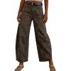 image:imagechouyatou Women Casual Floral Printed Baggy Barrel Jeans Y2K Crop Wide Leg Jeans Boyfriend Denim Ankle PantsBrown