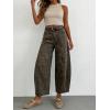 image:imagechouyatou Women Casual Floral Printed Baggy Barrel Jeans Y2K Crop Wide Leg Jeans Boyfriend Denim Ankle PantsBrown