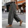 image:imagechouyatou Women Casual Floral Printed Baggy Barrel Jeans Y2K Crop Wide Leg Jeans Boyfriend Denim Ankle PantsGrey