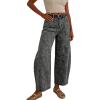 image:imagechouyatou Women Casual Floral Printed Baggy Barrel Jeans Y2K Crop Wide Leg Jeans Boyfriend Denim Ankle PantsGrey