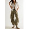 image:imagechouyatou Women Casual Floral Printed Baggy Barrel Jeans Y2K Crop Wide Leg Jeans Boyfriend Denim Ankle PantsKhaki