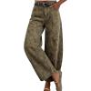 image:imagechouyatou Women Casual Floral Printed Baggy Barrel Jeans Y2K Crop Wide Leg Jeans Boyfriend Denim Ankle PantsKhaki
