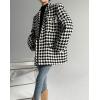 image:imagechouyatou Women Checkered Tweed Blazer Trench Coat Notch Lapel Mid Long Business Casual Jacket OuterwearBlack