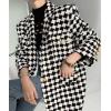 image:imagechouyatou Women Checkered Tweed Blazer Trench Coat Notch Lapel Mid Long Business Casual Jacket OuterwearBlack