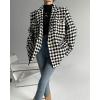 image:imagechouyatou Women Checkered Tweed Blazer Trench Coat Notch Lapel Mid Long Business Casual Jacket OuterwearBlack